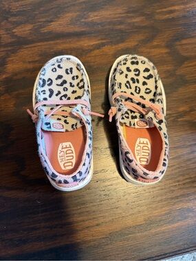 Hey Dude Kids Leopard Print Slip-On Sneakers in Pink and Cream